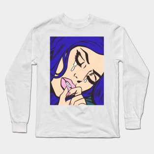 Blue Sad Comic Girl Long Sleeve T-Shirt